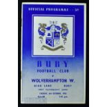 1953/54 Bury v Wolverhampton Wanderers, opening of floodlights match programme 6 October 1953;