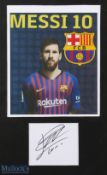 Lionel Messi Signed Barcelona colour print displayed with signature cutting below a colour print