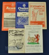 1958 South African Tour to UK Football Programmes features Chelsea, Arsenal, Southampton, Preston