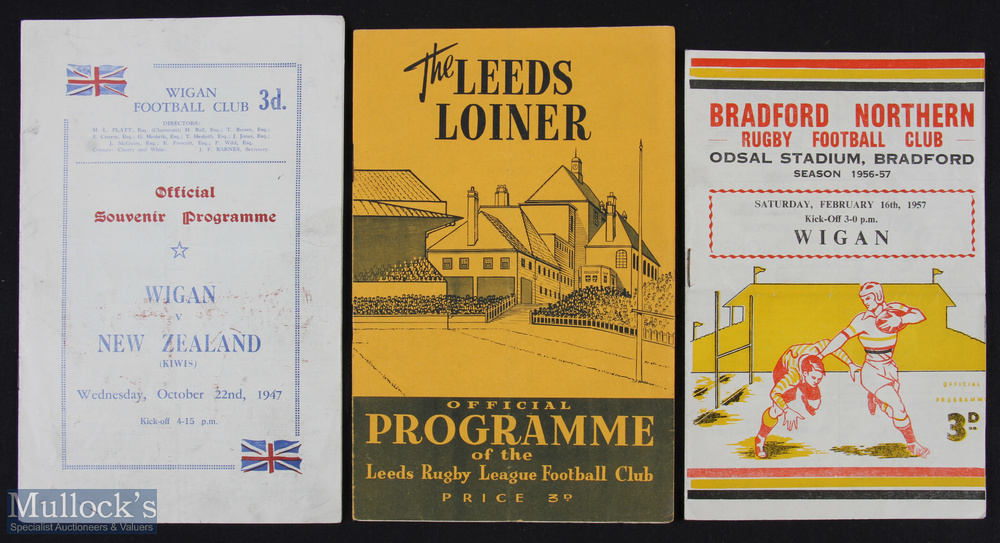 3x Wigan Rugby League programmes from the 1947/57 - v New Zealand Wednesday 22nd Oct 47 - some