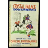 1937/38 Crystal Palace v Bristol Rovers Div. 3 (s) match programme 19 January 1938; Sellotape to