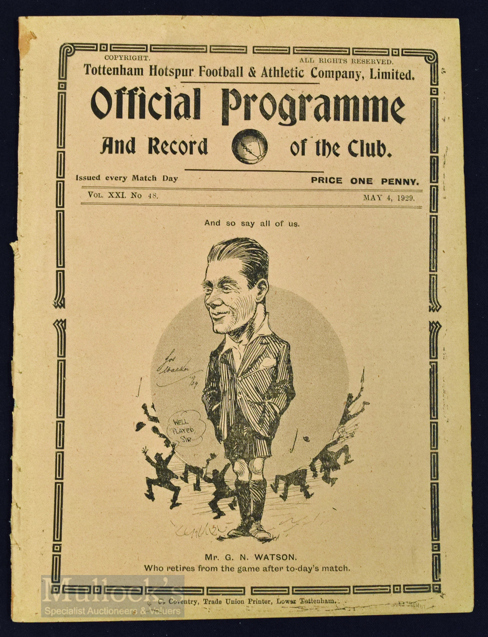 1928/29 Tottenham Hotspur v West Bromwich Albion Div.2 match programme, 4 May 1929 (final match of