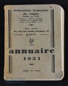Scarce 1931 French Rugby Federation Yearbook: Softback compact 384pp issue packed with