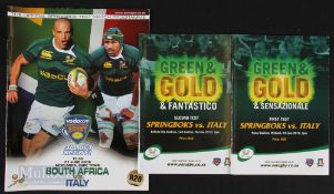 2008/2010 South Africa v Italy Rugby Programmes (3): Glossy and substantial issues for the Cape Town