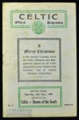 1949/50 Celtic v Queen of the South Div. A match programme Xmas Eve 1949, fair/good.