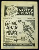 Pre-war 1938/39 Notts. County v Mansfield Town Div. 3 (S) football programme 18 March 1939; small