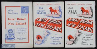 3x 1950s Gt Britain v New Zealand Rugby League Programmes - 1951 First Test played at Odsal