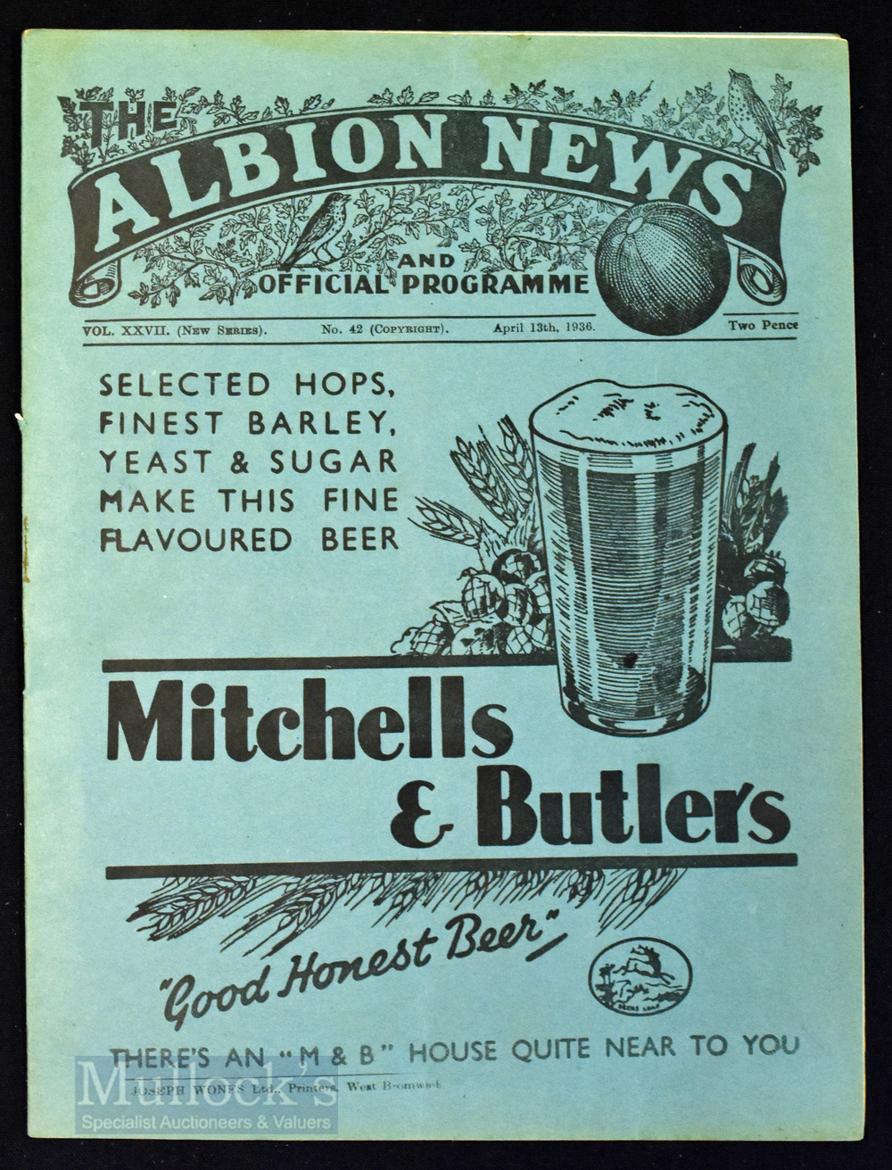 1935/36 West Bromwich Albion v Arsenal Div. 1 match programme 13 April 1936; fair/good condition.