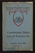 1919/20 Scottish Football League handbook with constitution, rules, fixtures, club details and