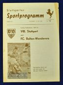 1960 Tour match programme VFB Stuttgart v Bolton Wanderers 4 page 22 May 1960; fair condition,