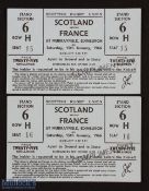 Scotland v France 1966 Rugby Tickets (2): Pair of blue 25/- stand tickets for Murrayfield. No