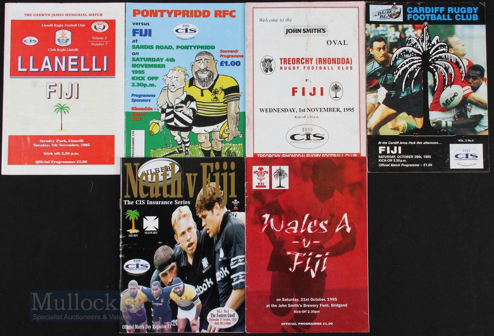 1995 Fijian Tour Rugby Programmes in Wales (6): All except the Wales issue from the Wales leg of the