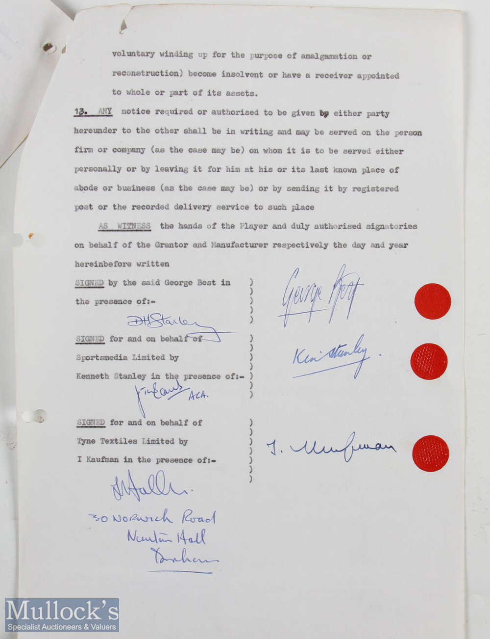 1972 George Best original contract with Ken Stanley Promotions/Sportsmedia for the management of - Image 2 of 11