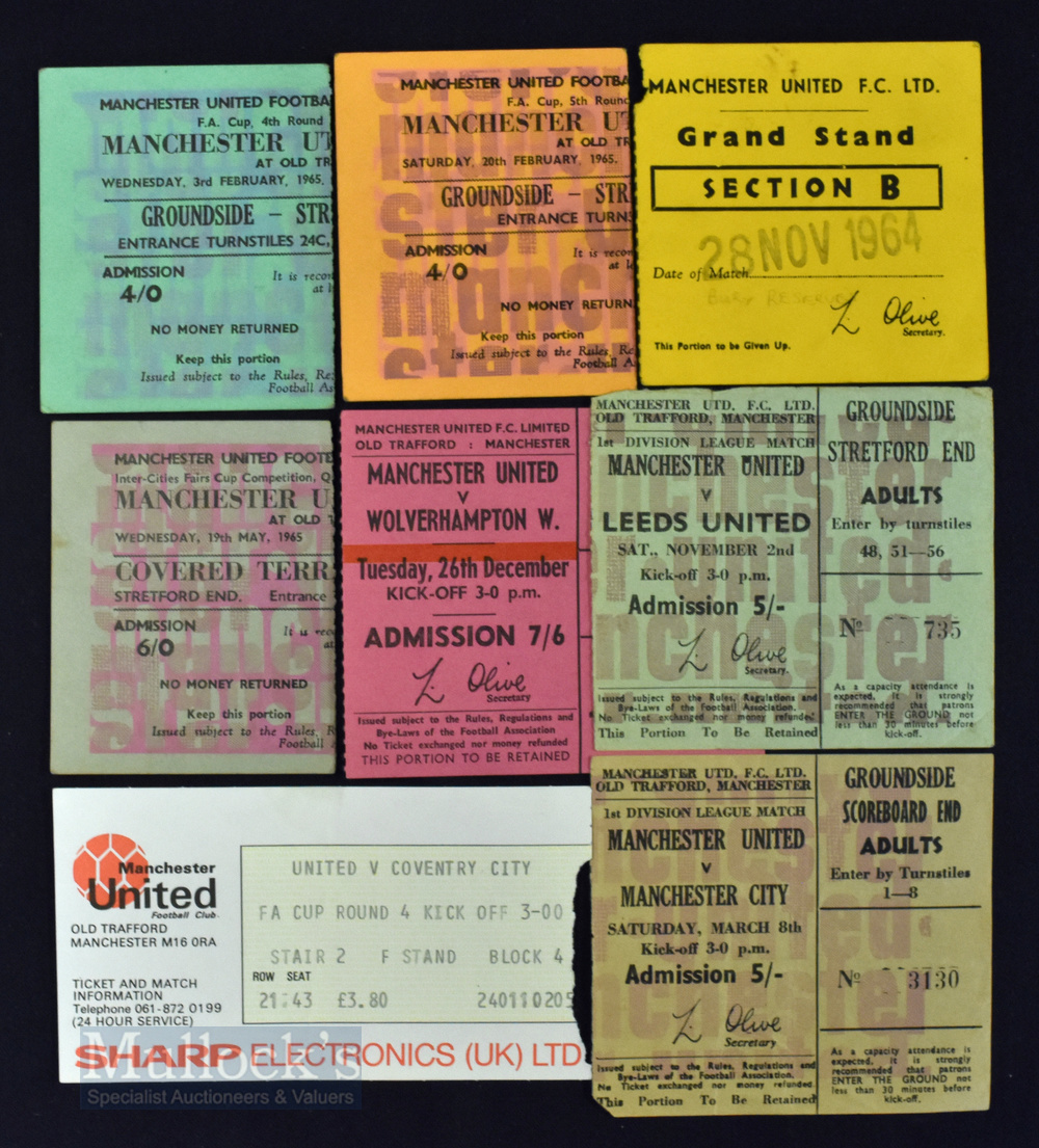 Tickets: Selection of Manchester Utd home match tickets 1964/65 Stoke City (FAC), Burnley (FAC),