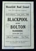 1943/44 War Cup North Blackpool v Bolton Wanderers match programme 22 January 1944, 4 pager; fair