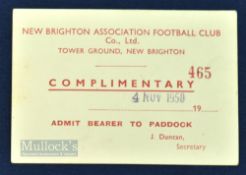 1950/51 New Brighton v Accrington Stanley football match ticket date 4 Nov, in New Brighton's