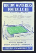 1960/61 Tottenham Hotspur double season away match programme at Bolton Wanderers 7 September 1960;