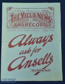 Very Rare 1931 Midland Counties v South Africa Rugby Programme: Not often seen, the Aston Villa News
