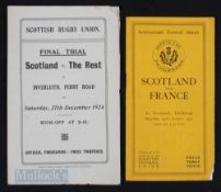Very Rare 1924-5 Scotland Final Trial & v France Rugby Programmes