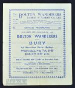 1946/47 Lancashire Cup semi-final match programme Bolton Wanderers v Bury 7 May 1947, fair