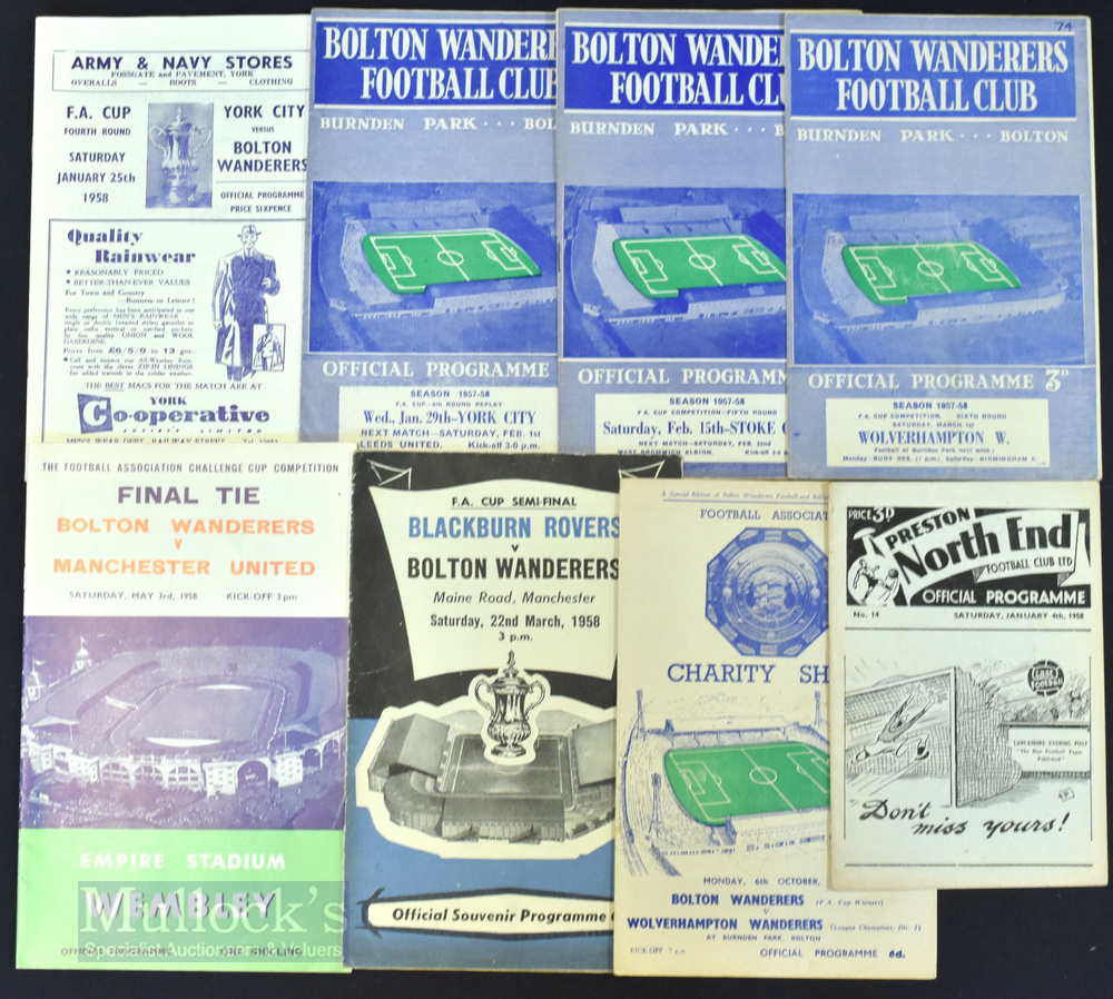 1958 Bolton Wanderers football programme FAC run to include Preston NE (away 3rd round), York