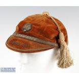 1950/51 Yorkshire County Rugby Honours Cap issued to P Batten's - brown velvet cap c/w date to