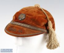 1950/51 Yorkshire County Rugby Honours Cap issued to P Batten's - brown velvet cap c/w date to