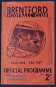 1936/37 Brentford v Bolton Wanderers Div. 1 match programme 29 August 1936; fair/good condition.