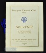 VIP issue with blue ribbon 1929 Rangers football club official souvenir, the opening of the