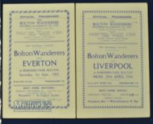 1945/46 Bolton Wanderers home match programme v Everton (1st September 1945), v Liverpool (29