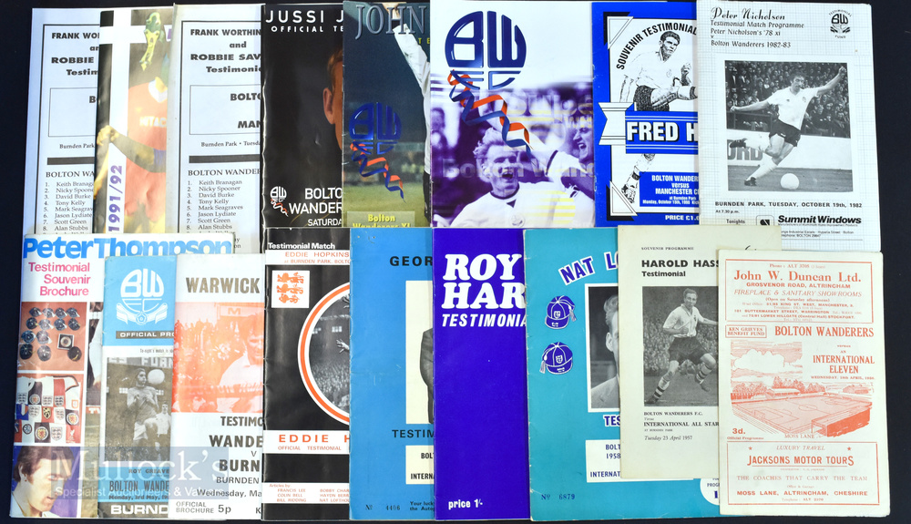 Collection of Bolton Wanderers player testimonial match programmes to include 1956 International