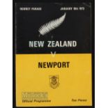 1973 Newport v New Zealand Rugby programme: Large attractive issue for this tour game, VG other than