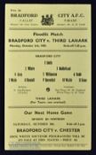 1955/56 Bradford City v Third Lanark floodlit match programme 3 October 1955, single card; good.