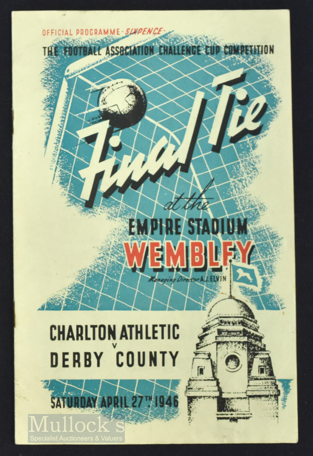 1946 FA Cup final match programme at Wembley, Charlton Athletic v Derby County 27 April 1947; tiny