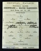 Scarce 1897/1898 Corinthians v Bolton Wanderers friendly football match card, Easter Monday 1898