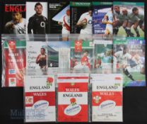 1990-2012 England & Wales H and A Rugby Programmes (15): Issues from 1990-1998 inc (5 Eng homes, 4