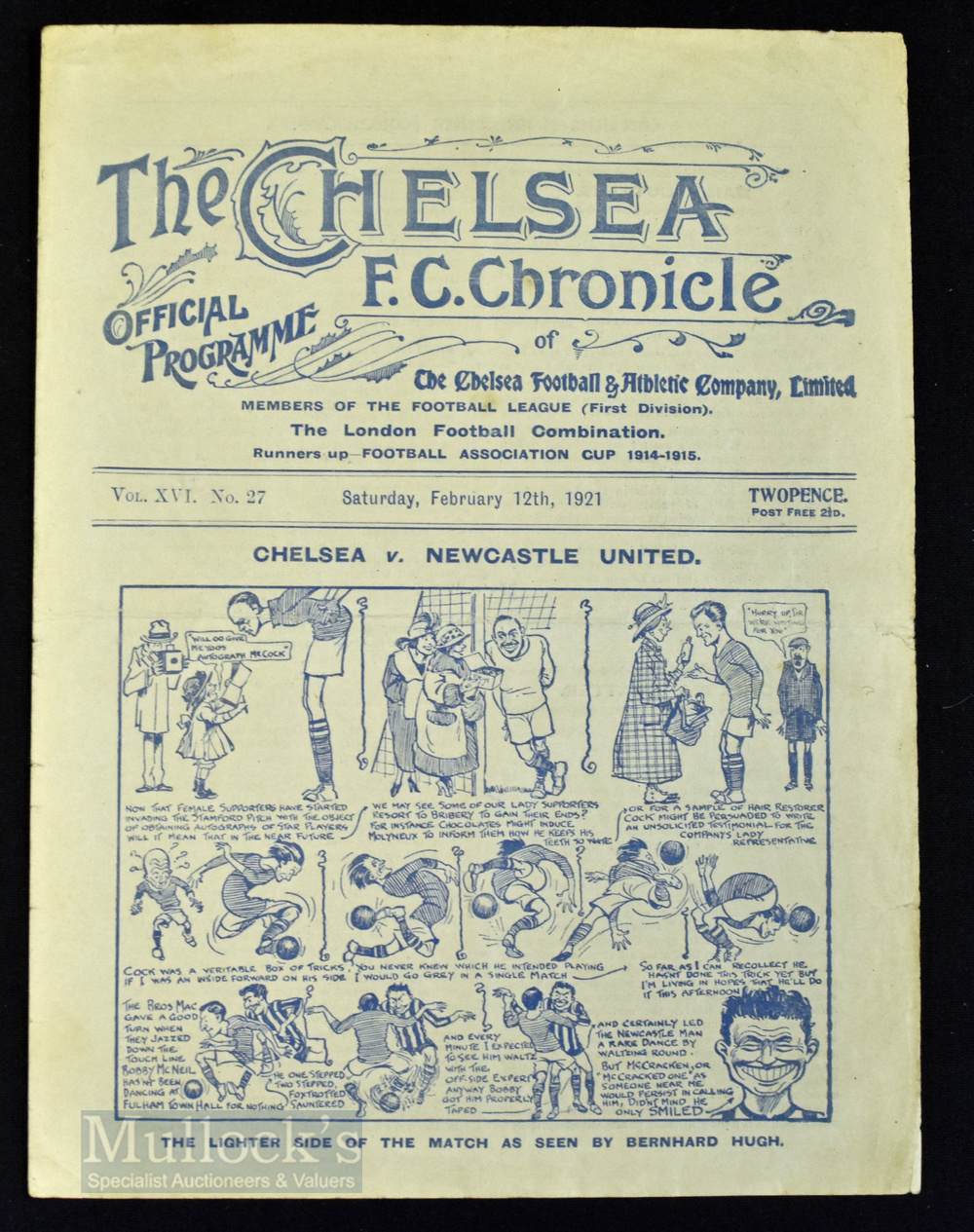 1920/21 Chelsea v West Bromwich Albion Div. 1 match programme 12 February 1921; folds (kept flat),