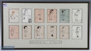 Birmingham City 1930-31 cup finalists caricature with 7 signatures, Hibbs, Barkas, Crngan, Morall,