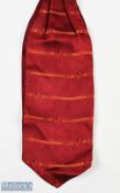 Rare 1955 WRU 75th Anniversary Rugby Cravat: Seldom seen, dark red and gold silk with repeated '