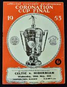1953 Coronation Cup final match programme Celtic v Hibernian at Hampden Park 20 May 1953; fold