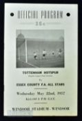 1957 Tour match in Canada, Essex County FA All Stars v Tottenham Hotspur match programme 22 May 1957