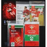 1991-1997 & 2015 Wales H v Ireland Rugby Programmes (5): Four Wales homes v the Irish running,