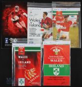 1991-1997 & 2015 Wales H v Ireland Rugby Programmes (5): Four Wales homes v the Irish running,