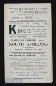 Hugely Rare Gloucestershire v South Africa 1906 Rugby Programme: 4pp stiff card issue for the