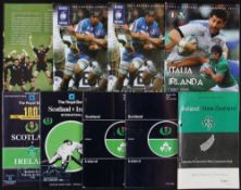 1963-2015 Mostly Irish Away Rugby Programmes etc (9): Signed by recently deceased NZ great Waka