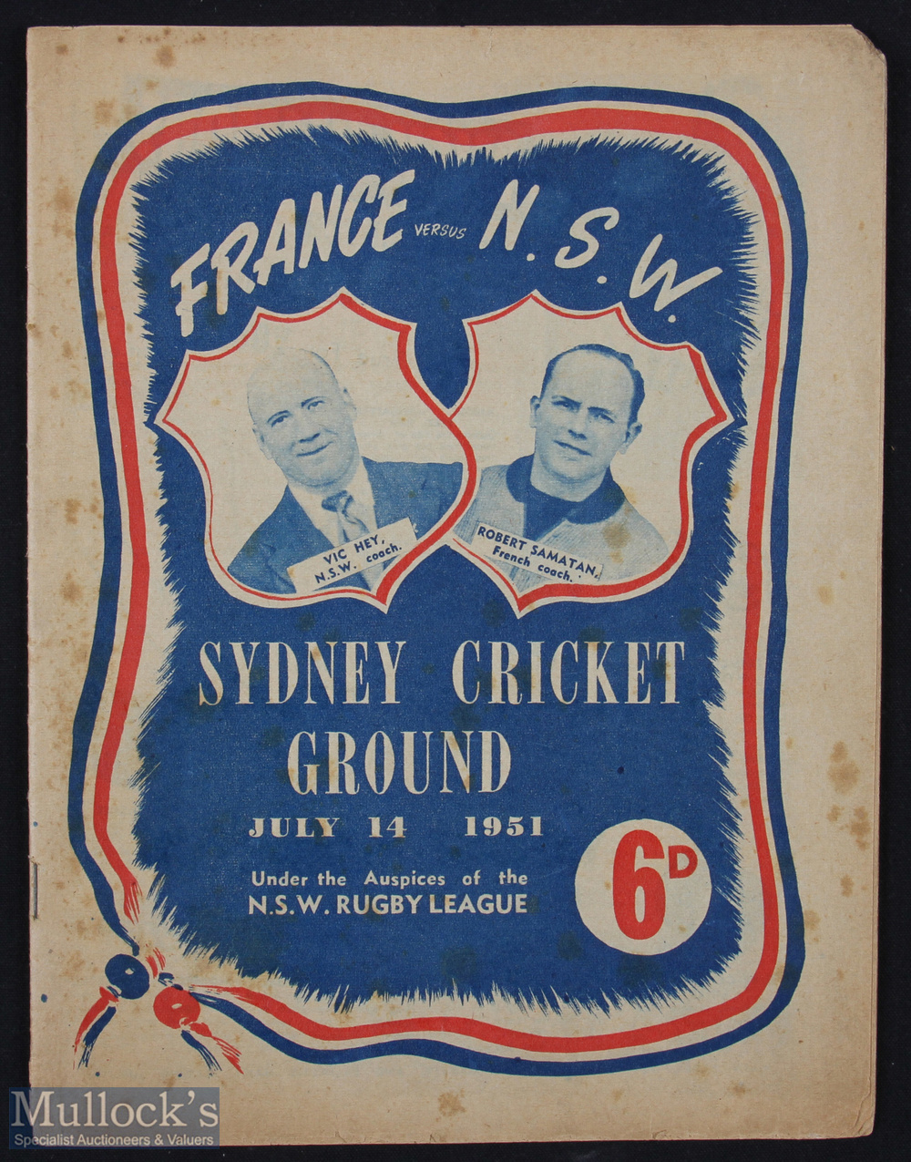 1951 NSW v France Rugby League Programme played at Sydney Cricket Ground on 14th July - very clean