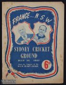 1951 NSW v France Rugby League Programme played at Sydney Cricket Ground on 14th July - very clean