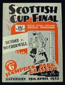 1952 Scottish Cup final Dundee v Motherwell programme 19 April 1952 at Hampden Park; good.