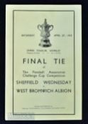 1935 FA Cup final Sheffield Wednesday v West Bromwich Albion Royal Box match programme 8 page