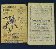 1945/46 Bolton Wanderers v Chesterfield home match programme (22 April 1946) fair condition; away